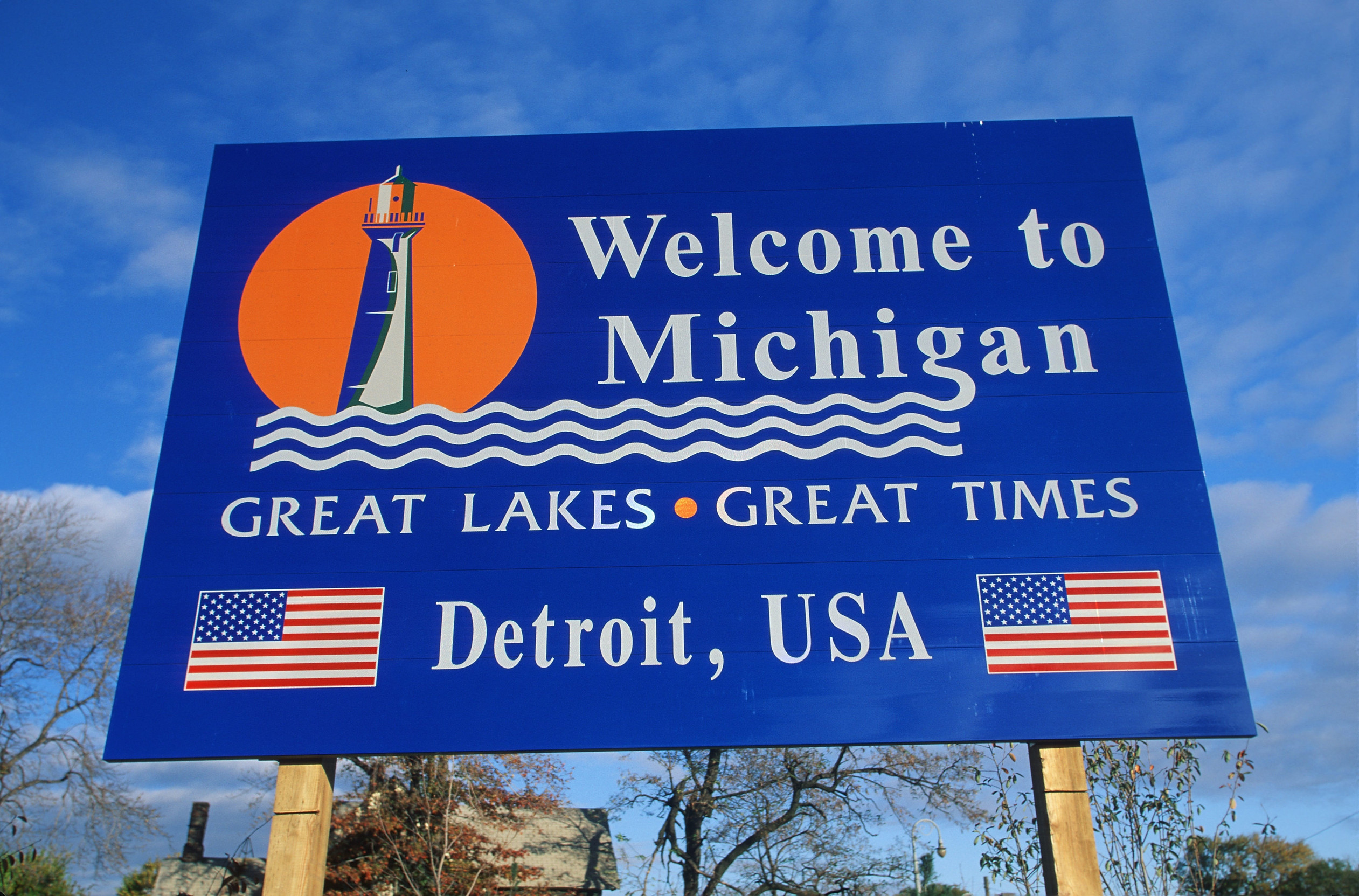 Welcome to Michigan road sign